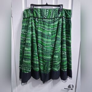 Peter Nygard Emerald Green Full Circle Skirt 100% Cotton With Lace Hem Plus Size